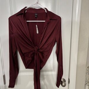 Windsor Maroon Tie-Front Blouse